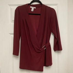 White House Black Market Burgundy Wrap Blouse